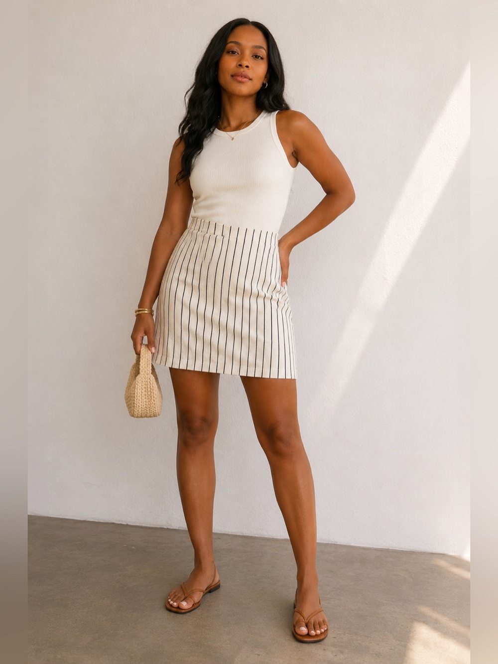 Madewell Striped Mini Skirt | Size 2 | Neutral Coastal Chic